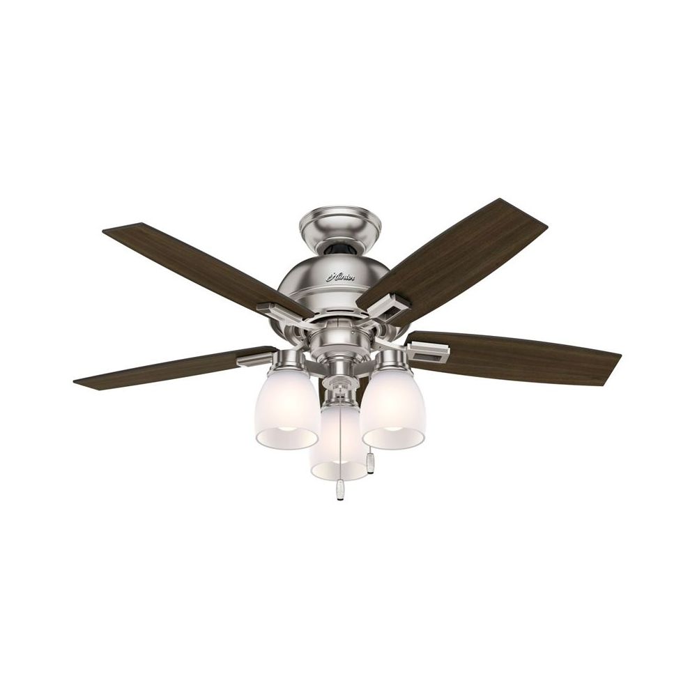 Hunter Donegan 44 Inch 3 LED Light ceiling fan In Brushed Nickel 5 Dark  Walnut Blade And Clear Frosted Glass - 52230