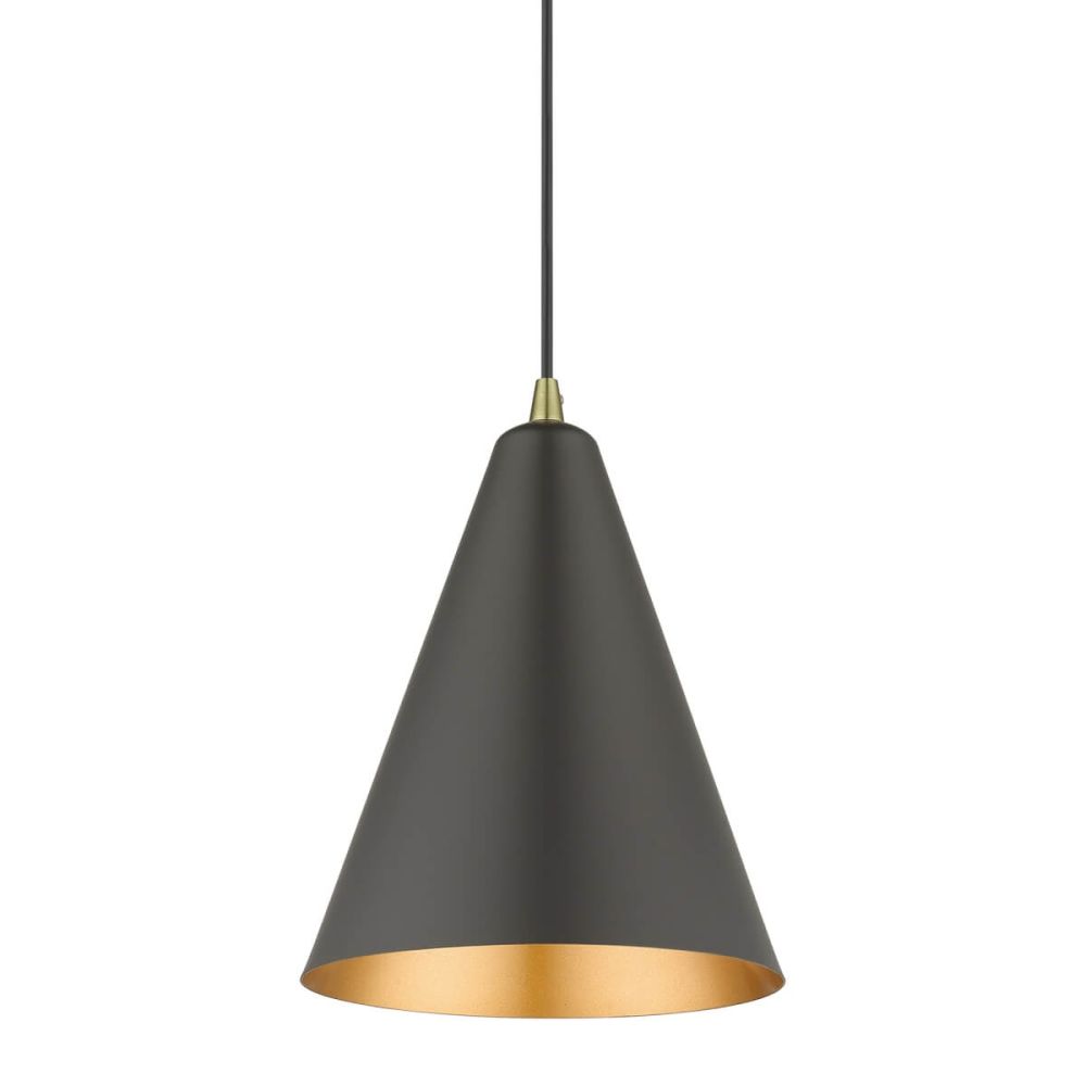 Livex 41492-07 Dulce 1 Light 10 inch Cone Pendant in Bronze-Antique Brass  Accents