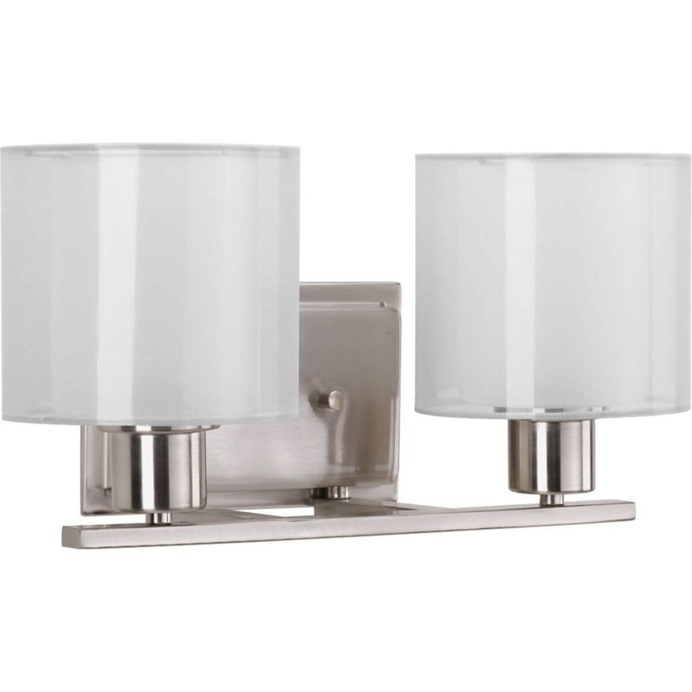 Progress lighting brushed nickel bathroom vanity light with glass shades top