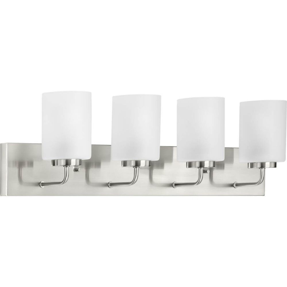 Progress Lighting P300330 009 Merry 4 Light 30 inch Bath Vanity Light in Brushed Nickel with Etched Glass