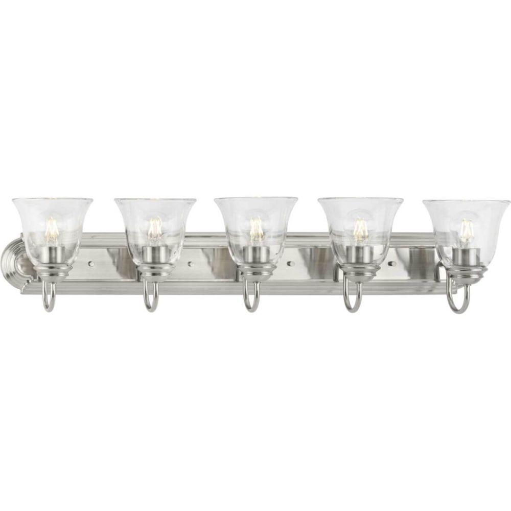 Progress Lighting 5 Light 36 inch Bath Vanity Light in Brushed Nickel with Clear Glass P300393 009