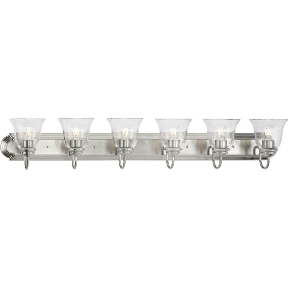 Progress Lighting 6 Light 48 inch Bath Vanity Light in Brushed Nickel with Clear Glass P300394 009