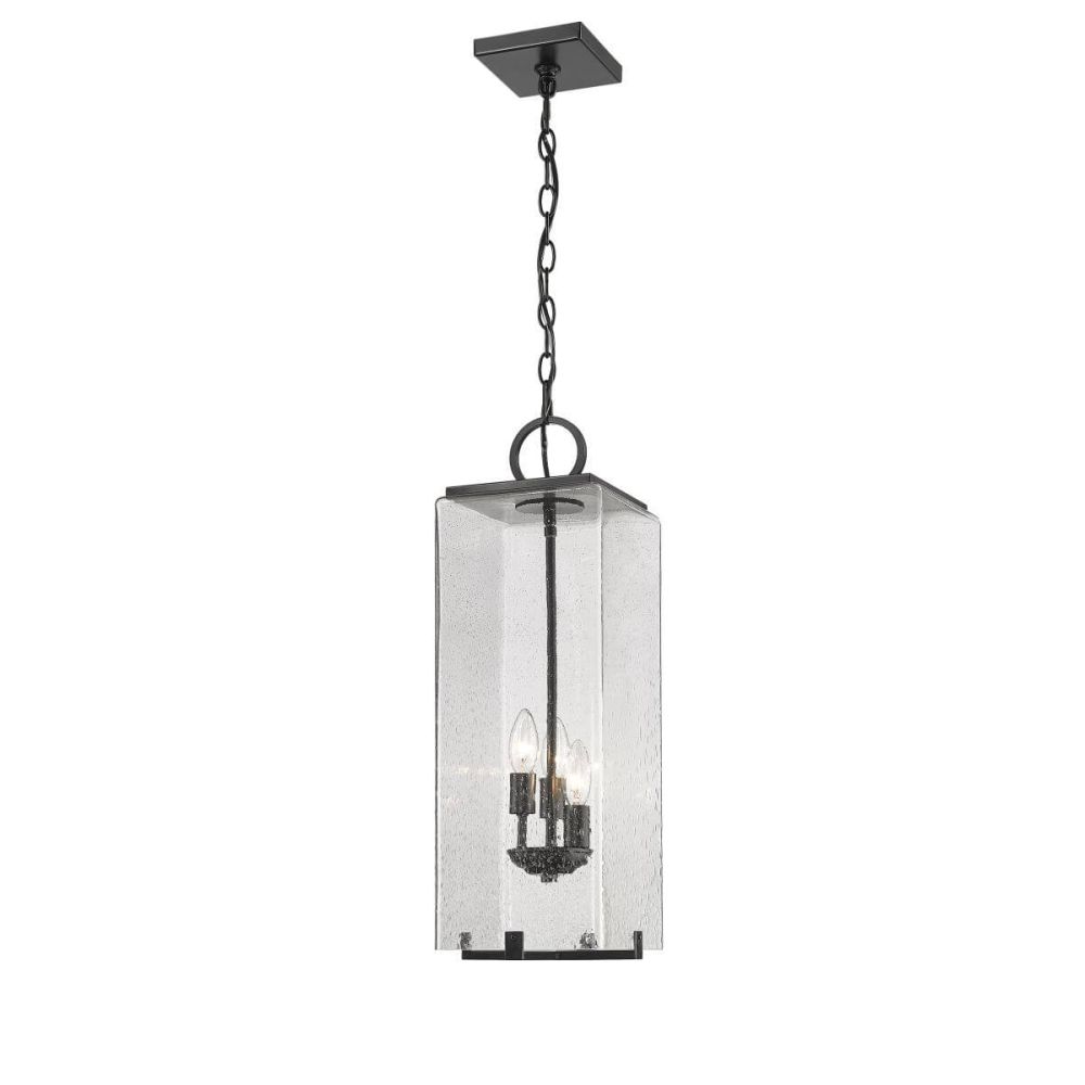 Z-Lite Lighting 592CHB-BK Sana 3 Light 8 Inch Outdoor Chain Mount Ceiling  Fixture in Black with Seedy Glass
