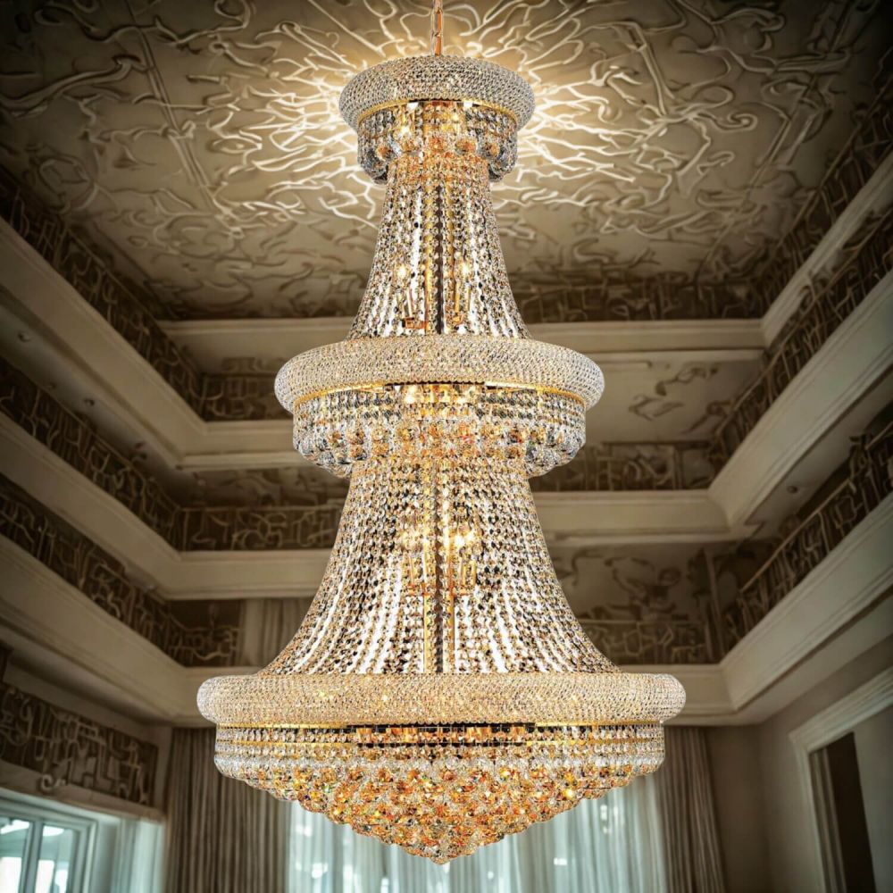 32 light Empire Gold 30 inch Chandelier Clear Crystal