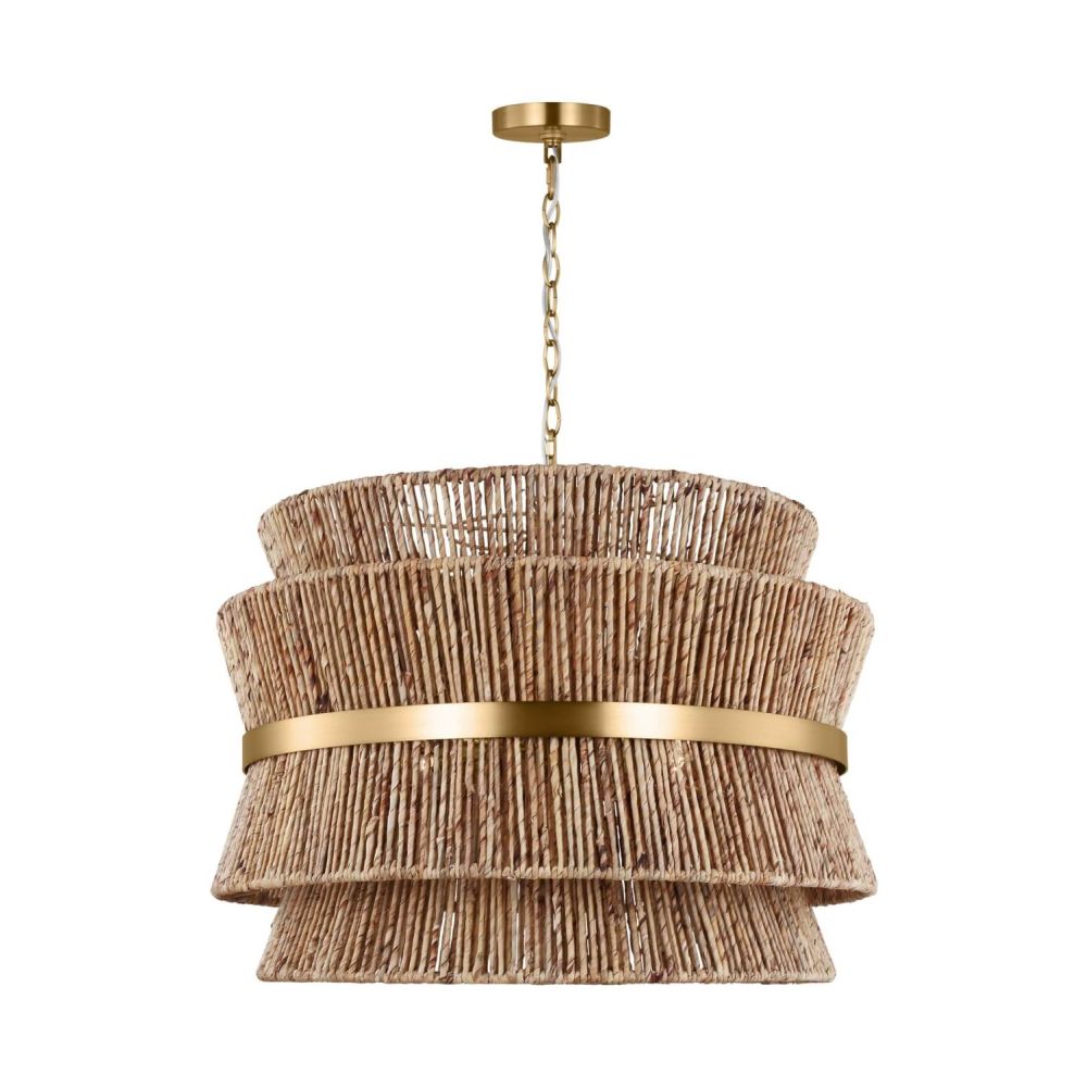 Visual Comfort Studio Drew & Jonathan Thurlo 4 Light 32 inch Chandelier in  Satin Brass with Paper Rope Shade DJP1074SB