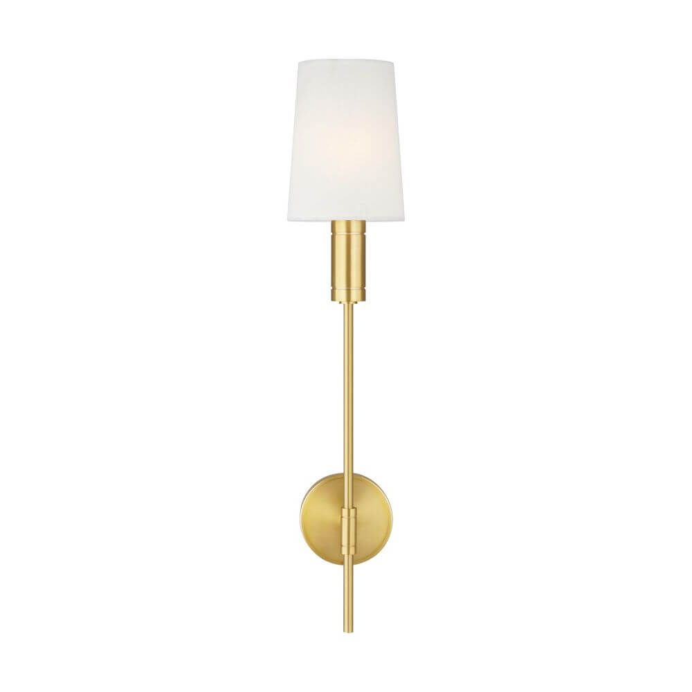 Visual Comfort Studio TOB by Thomas O'Brien TW1051BBS Beckham Modern 1  Light 27 Inch Tall Wall Sconce in Burnished Brass with White Linen Fabric  Shade