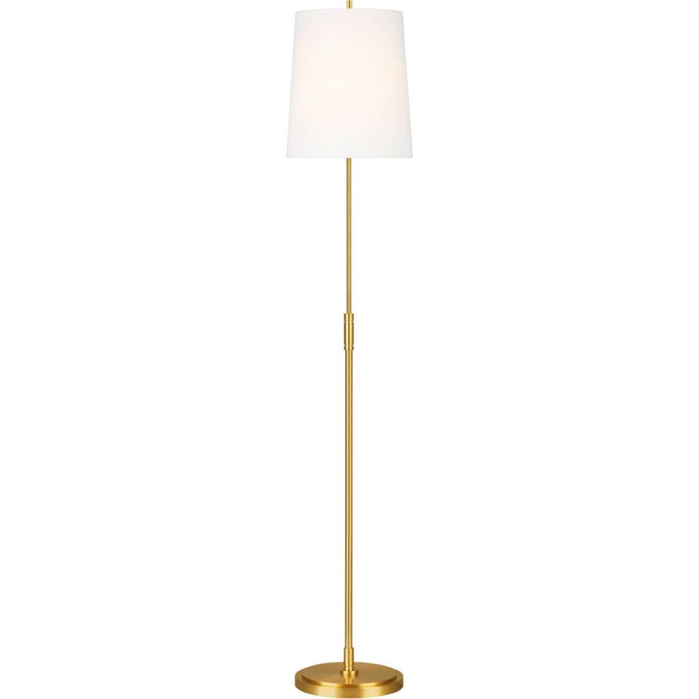 Visual Comfort Studio TOB by Thomas O'Brien TT1031BBS1 Beckham Classic 1  Light 66 Inch Tall LED Floor Lamp in Burnished Brass with White Linen  Fabric