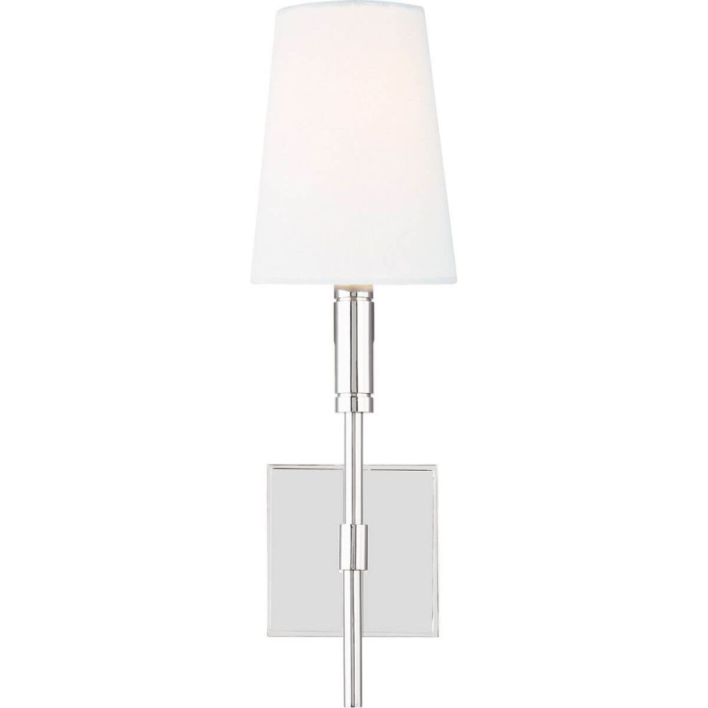 Visual Comfort Studio TOB by Thomas O'Brien TW1031PN Beckham Classic 1  Light 17 Inch Tall Wall Sconce in Polished Nickel with White Linen Fabric  Shade