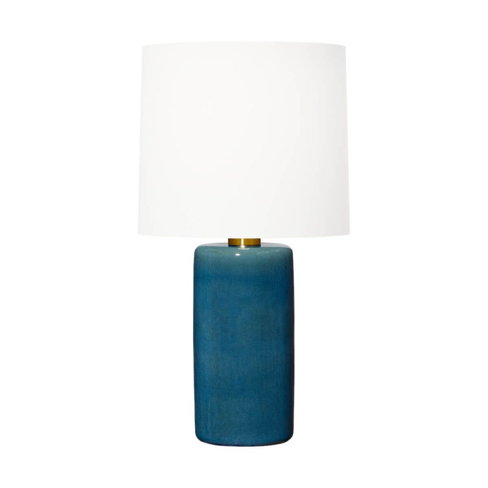 Visual Comfort Studio Barbara Barry Shanghai 1 Light 31 inch Tall LED Table Lamp in Deep Ocean Crackle with White Linen Fabric Shade BT1101DOC1