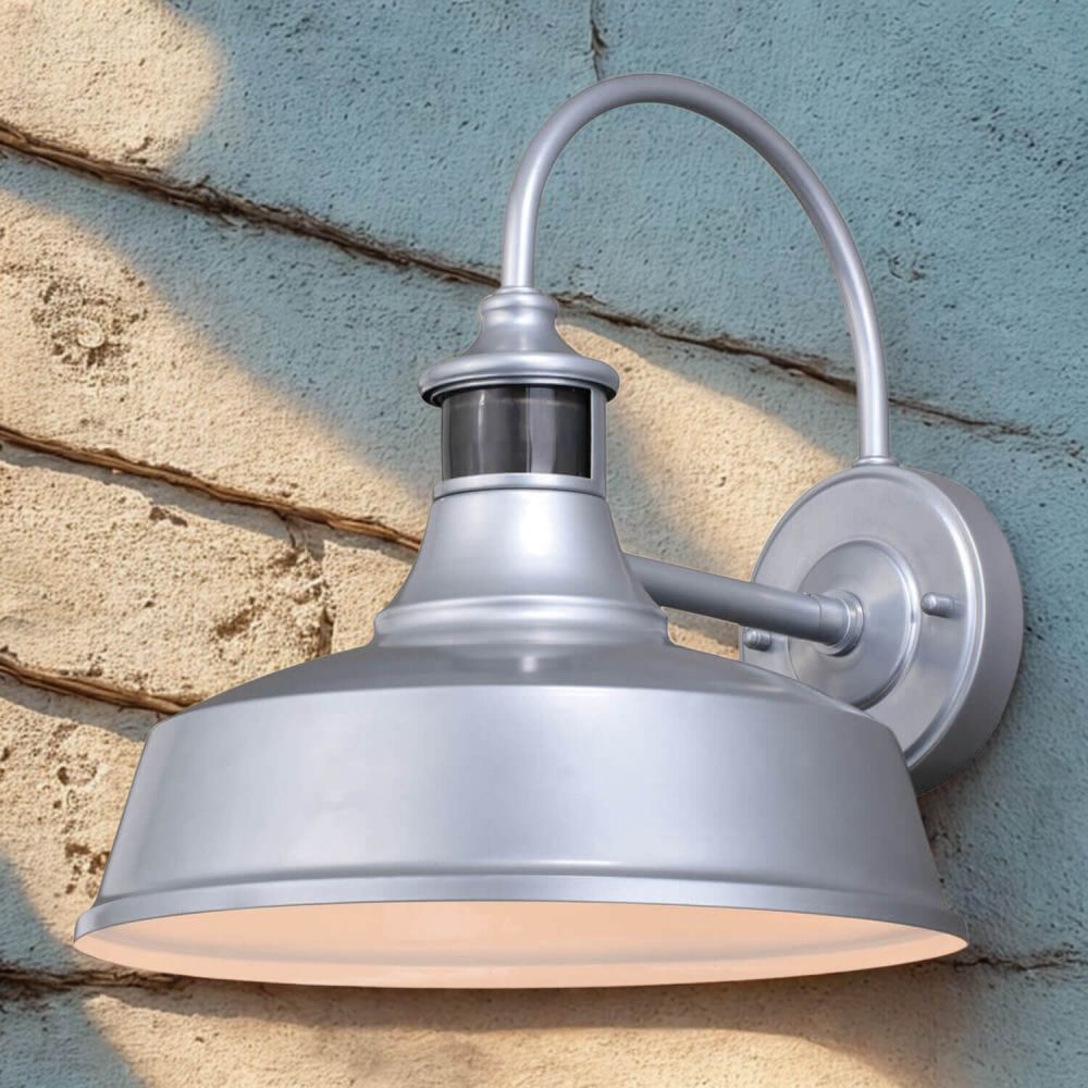 1 Light 12 inch wide Silver Motion Sensor Dusk to Dawn Farmhouse