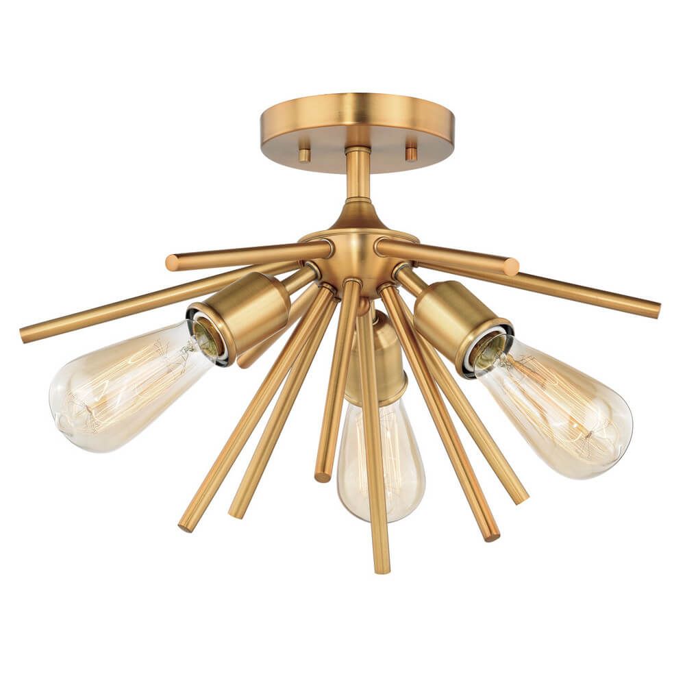 Light 17 Inch Wide Mid-Century Modern Sputnik Semi Flush