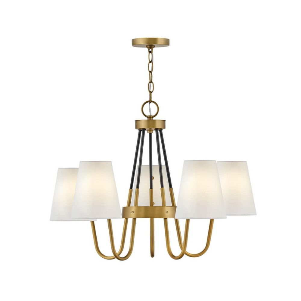 Hinkley Lighting Aston 5 Light 28 inch Medium Single Tier Chandelier in  Heritage Brass with Black Accents and Off-White Fabric Shade 37385HB