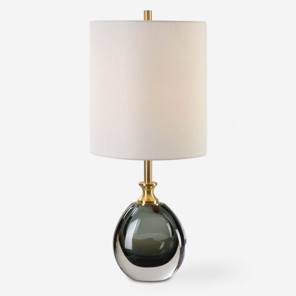 Uttermost 30291 1 1 Light 20 inch Tall Enigma Teal Blue Glass Buffet Lamp with Tall White Linen Fabric Shade