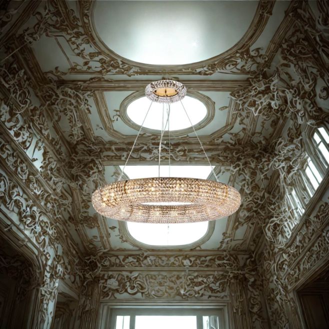 Crystal Halo Chandelier - 18 light 41 Inch Clear Crystal Gold Chandelier