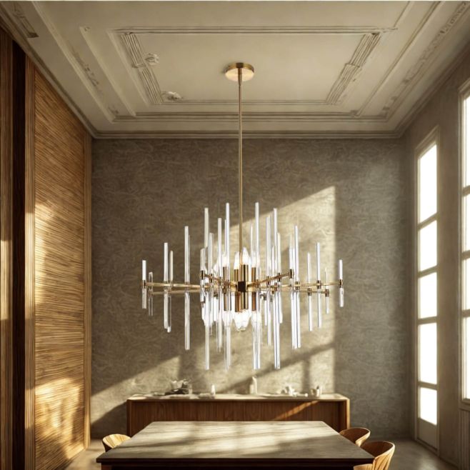 8 Light 27 inch Crystal Rods Pendant in Gold